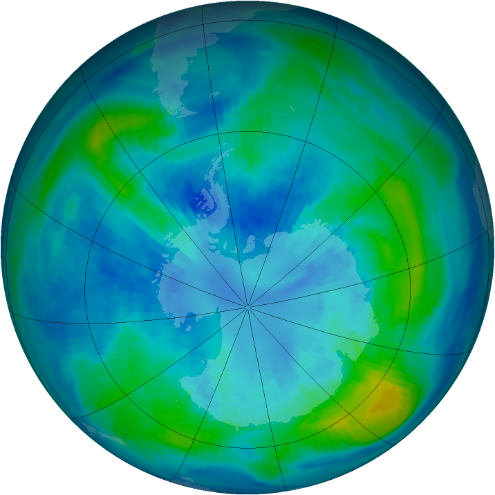 Antarctic ozone map for 05 April 1991